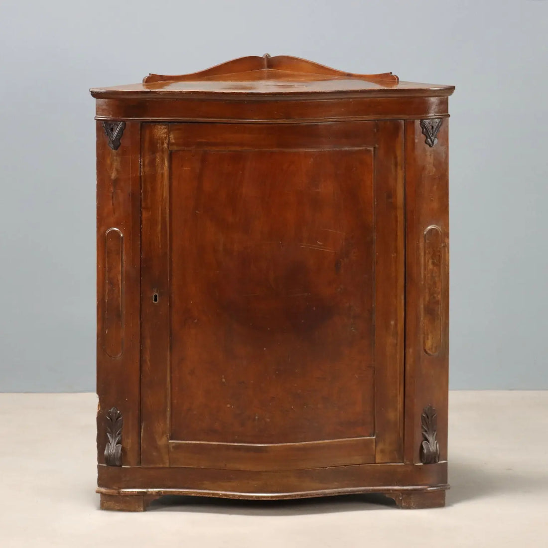 Antique Corner Cupboard Walnut Carvings Italy XIX Century