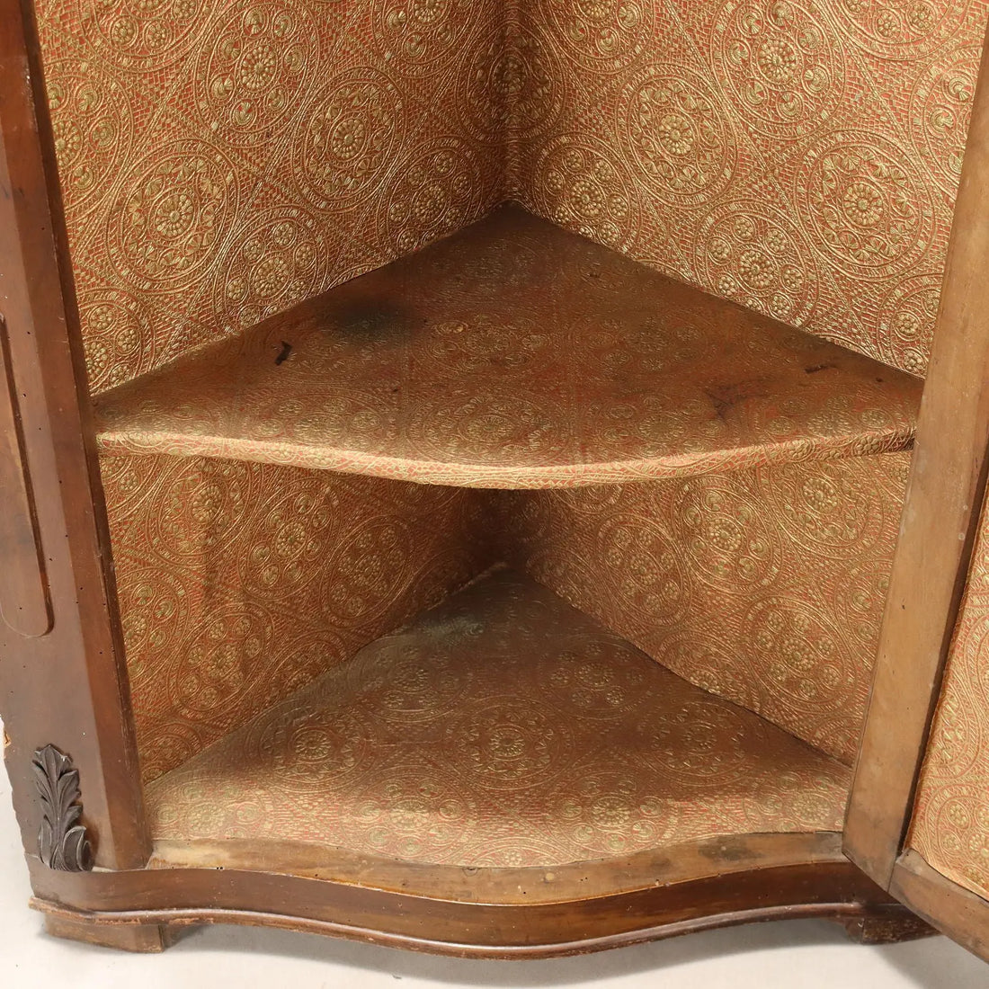 Antique Corner Cupboard Walnut Carvings Italy XIX Century