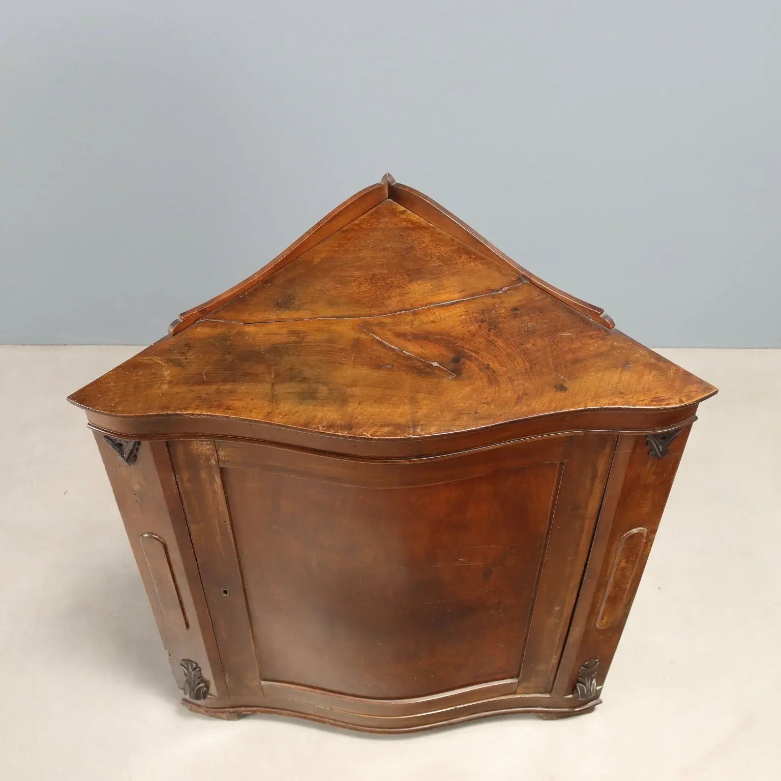 Antique Corner Cupboard Walnut Carvings Italy XIX Century