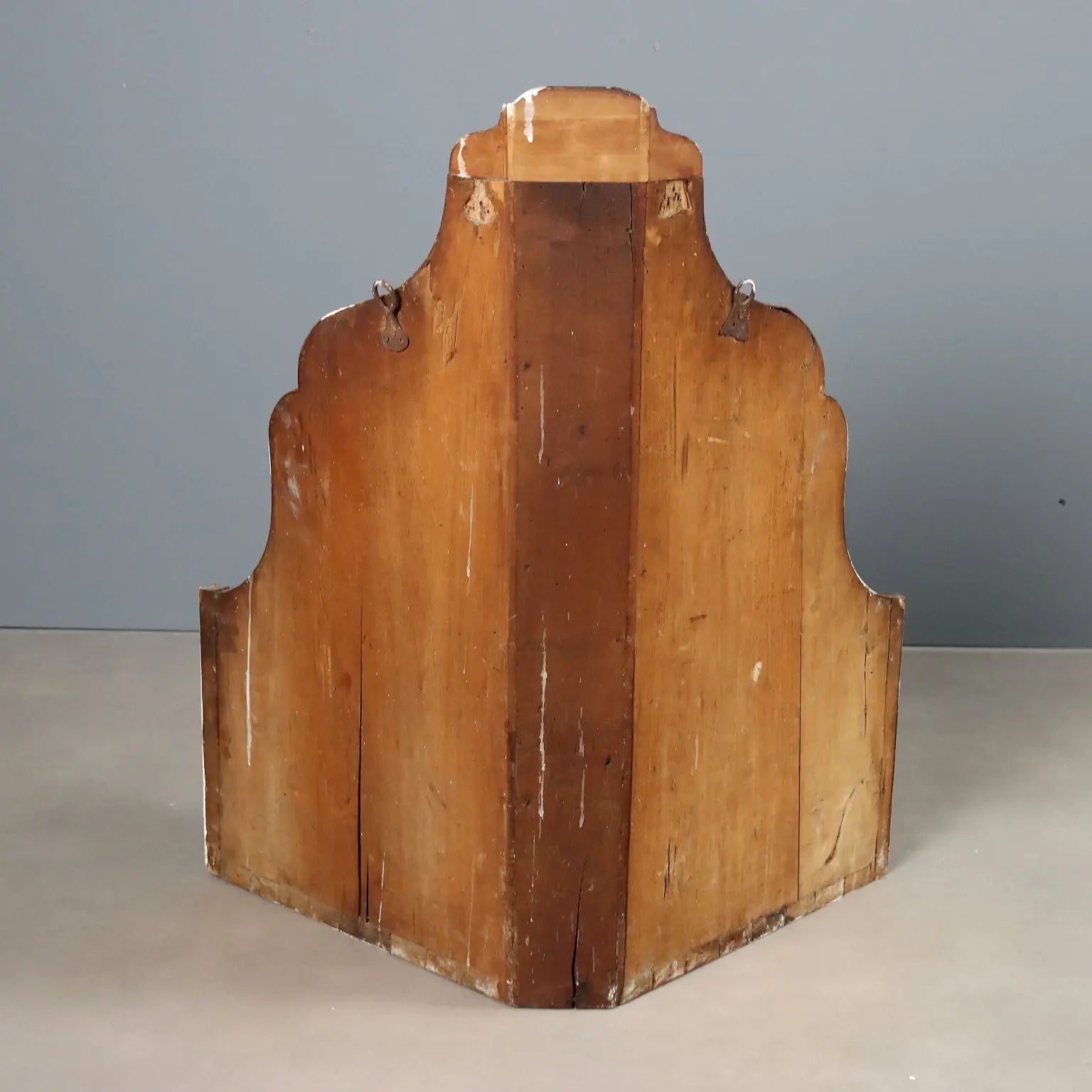 Antique Wall Corner Cabinet Wavy Top Walnut Italy XIX Century