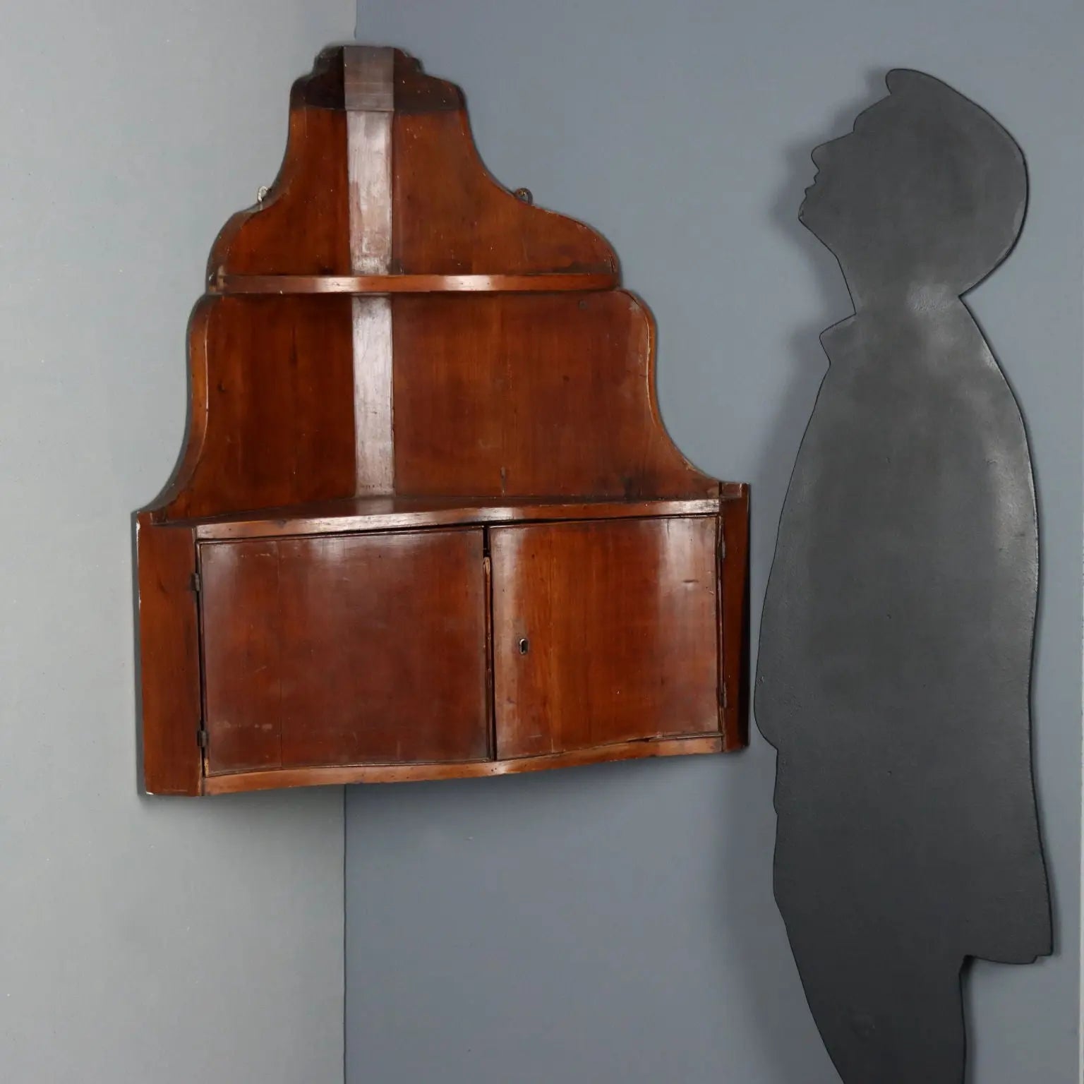 Antique Wall Corner Cabinet Wavy Top Walnut Italy XIX Century
