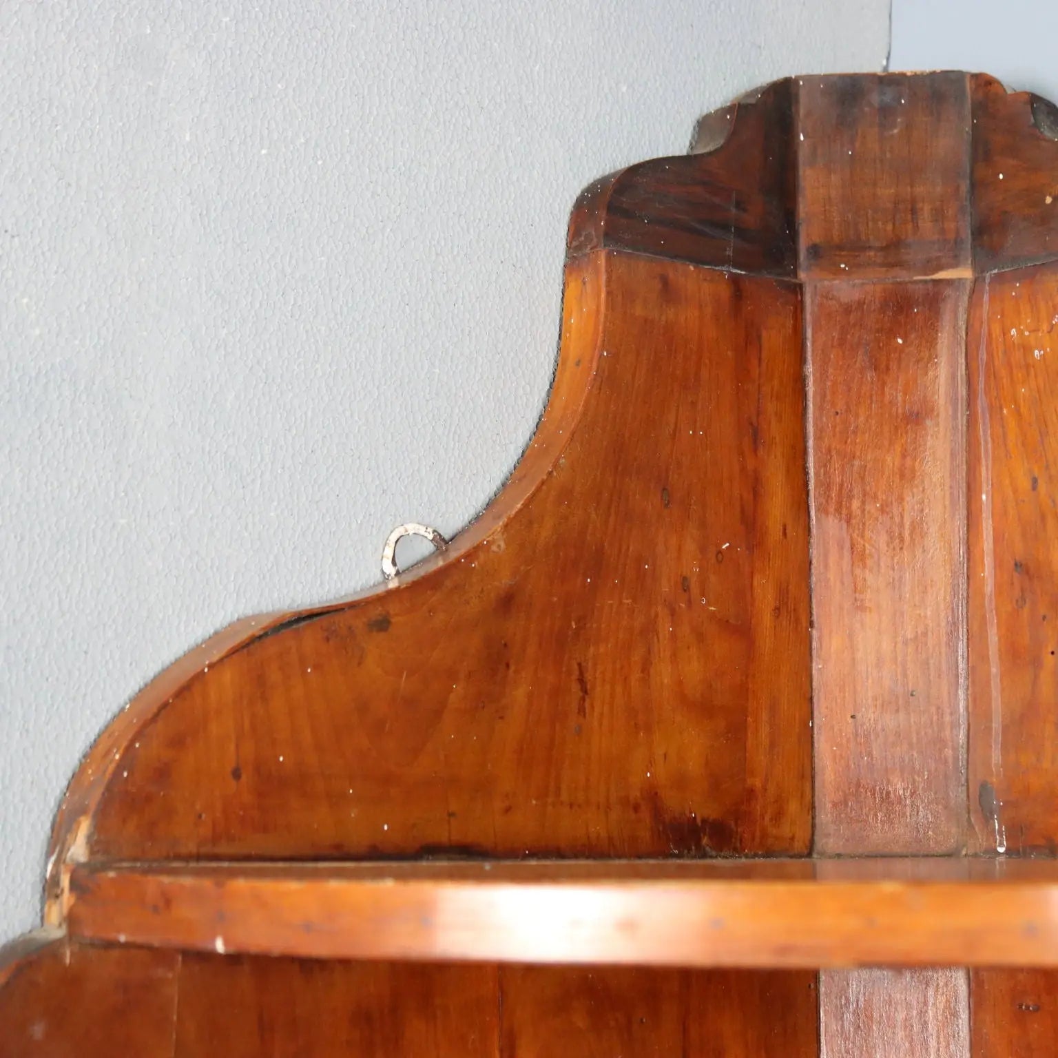 Antique Wall Corner Cabinet Wavy Top Walnut Italy XIX Century