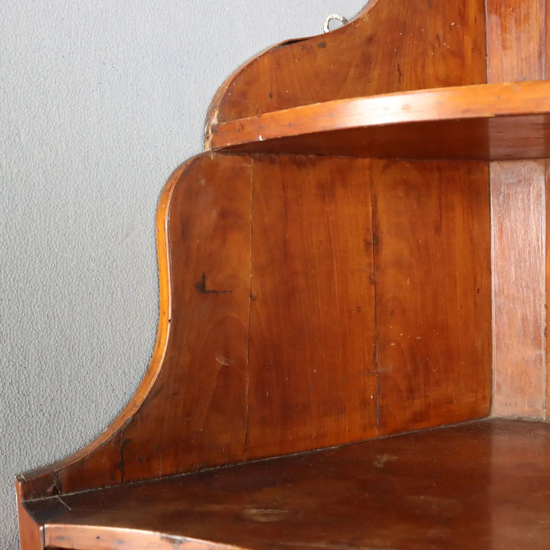 Antique Wall Corner Cabinet Wavy Top Walnut Italy XIX Century