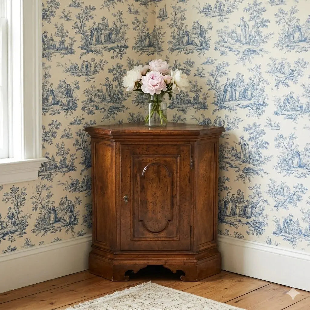 Antique Corner Cabinet Baroque Style Walnut Mid XX Century