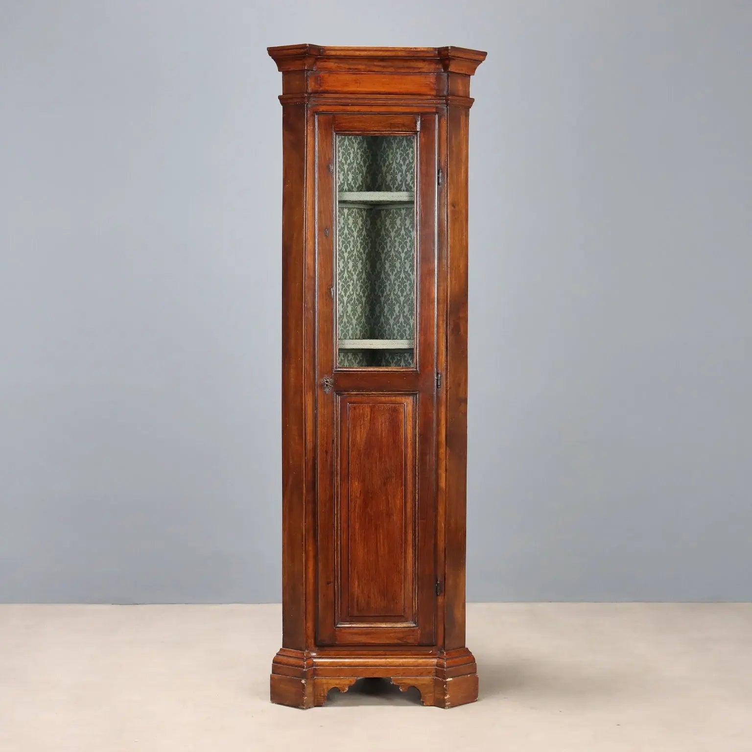Antique Corner Cabinet Walnut Painted Fir Italy XX Century
