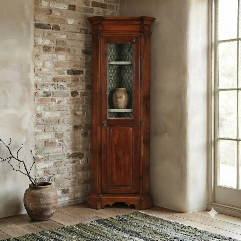 Antique Corner Cabinet Walnut Painted Fir Italy XX Century