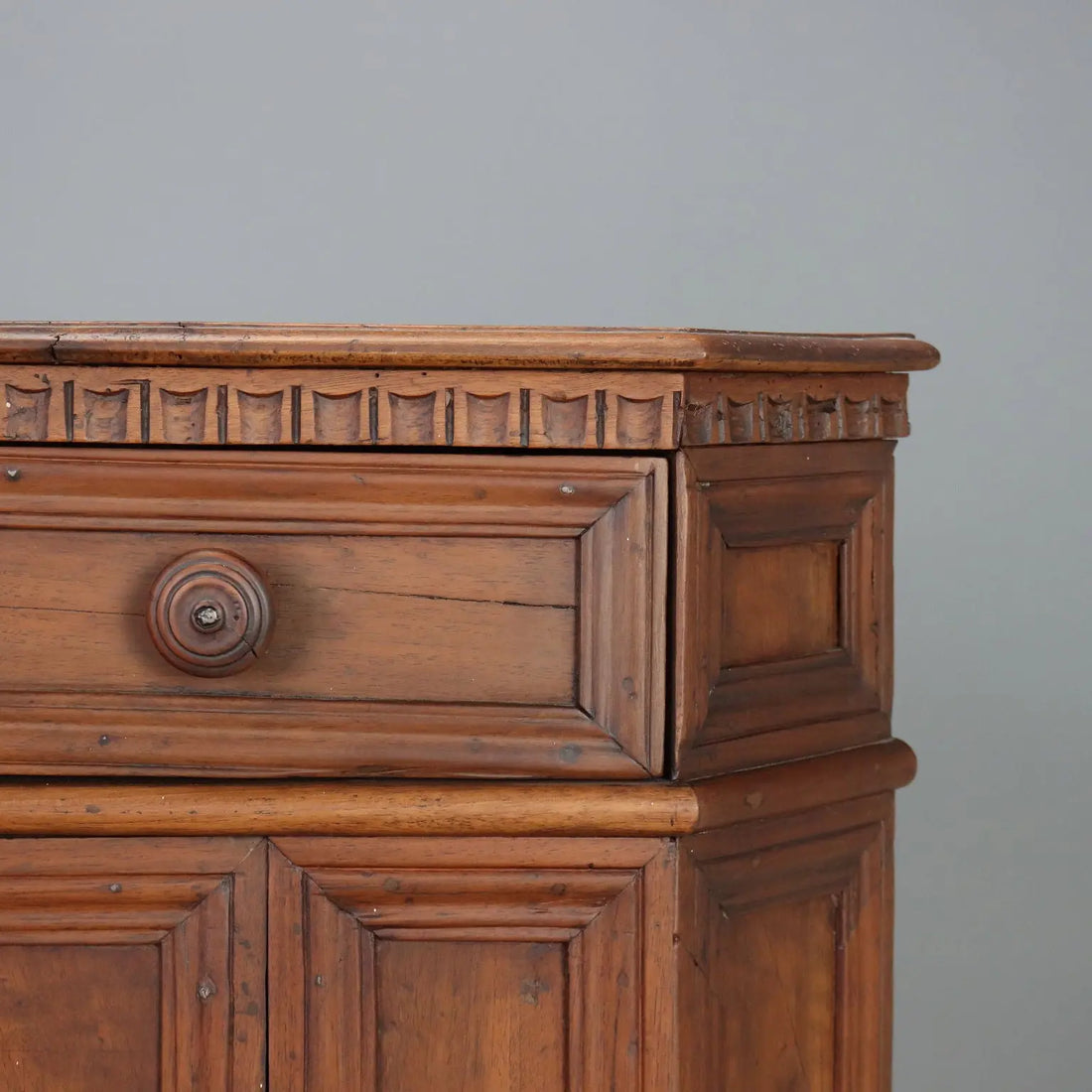 Antique Baroque Corner Cupboard Walnut Carvings Italy XX Century
