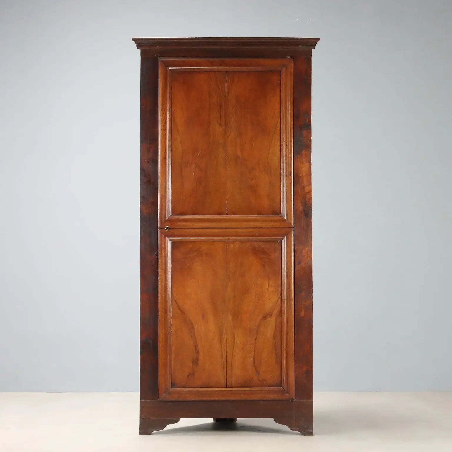 Antique Corner Cabinet Walnut Oak Shelves Italy XX Century