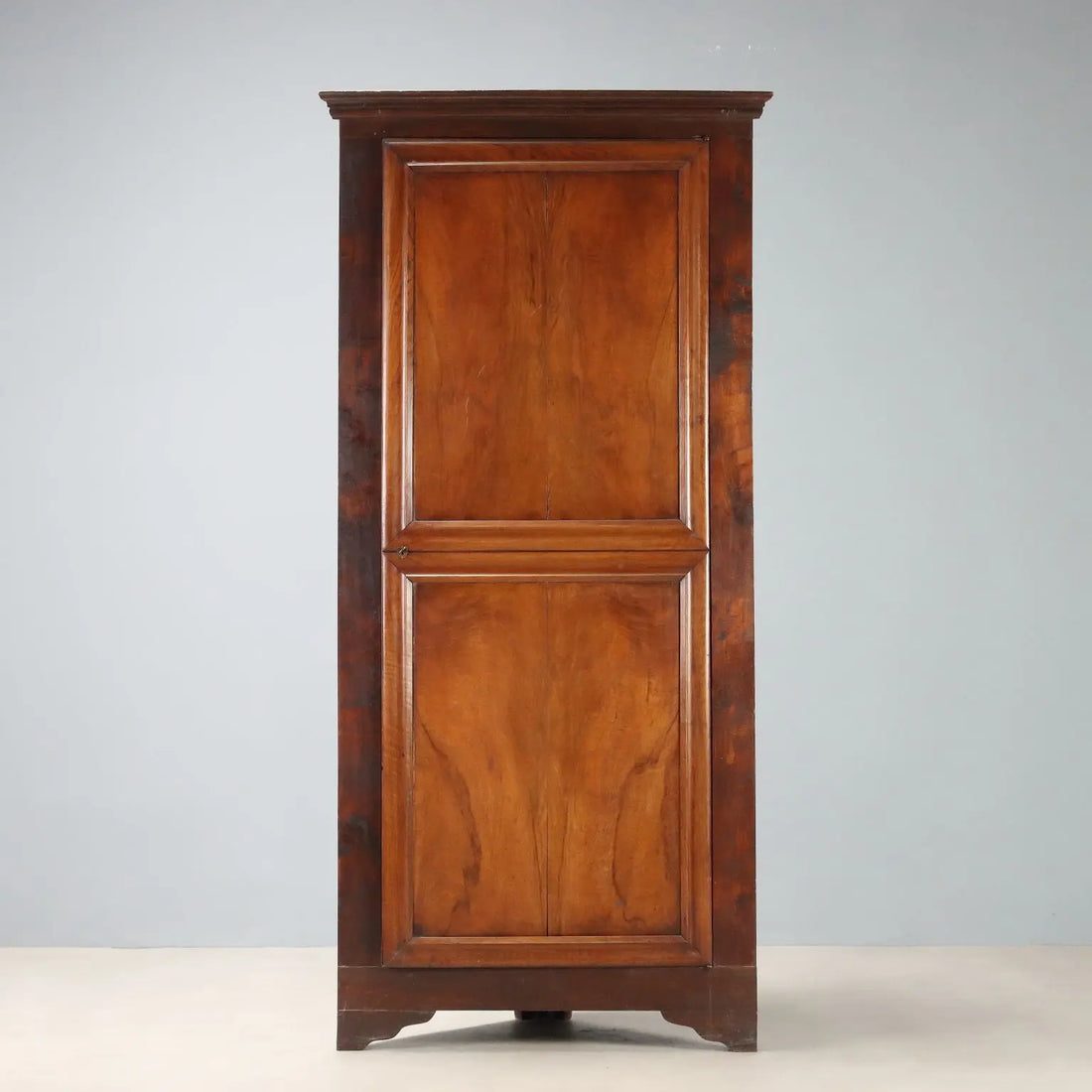 Antique Corner Cabinet Walnut Oak Shelves Italy XX Century