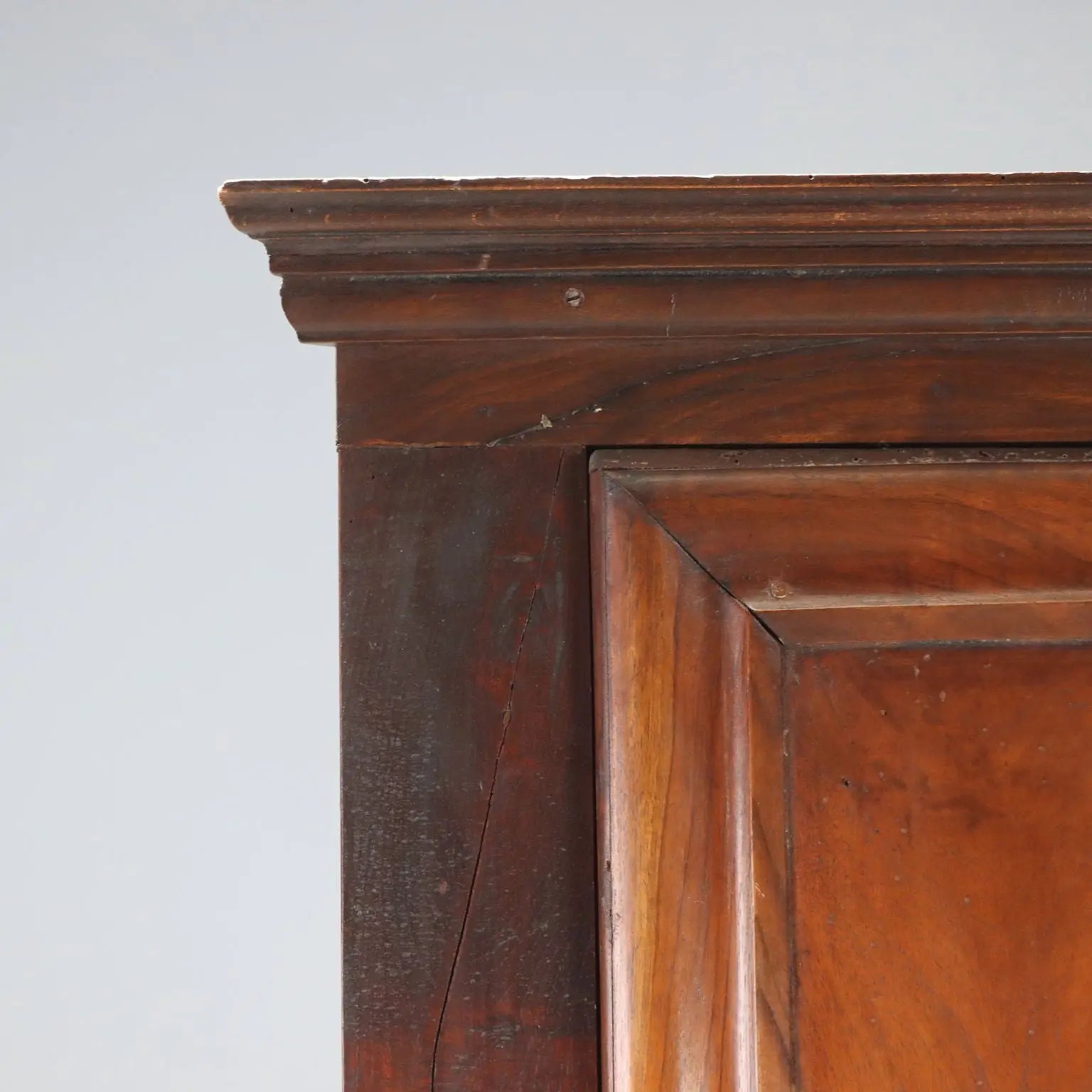 Antique Corner Cabinet Walnut Oak Shelves Italy XX Century