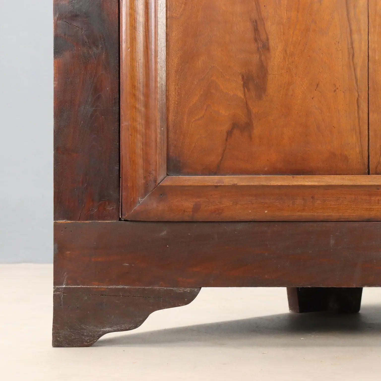 Antique Corner Cabinet Walnut Oak Shelves Italy XX Century