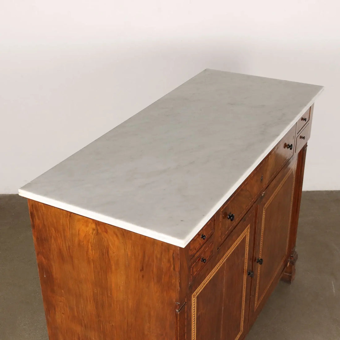 Walnut Sideboard with Inlays and Marble - 19th Century