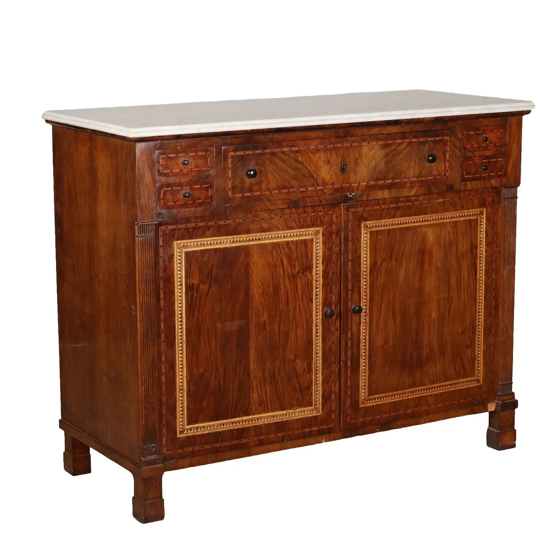 Walnut Sideboard with Inlays and Marble - 19th Century