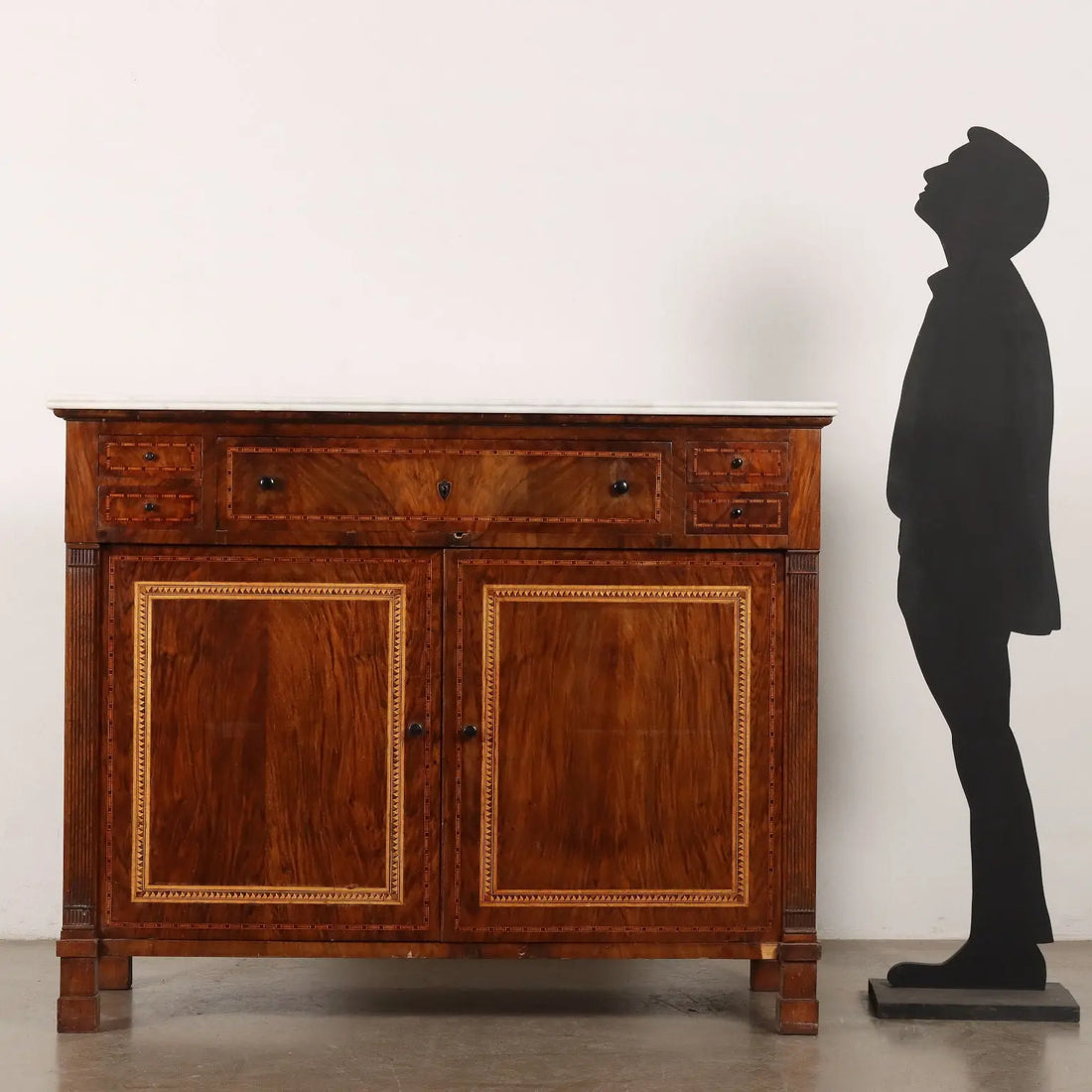 Walnut Sideboard with Inlays and Marble - 19th Century