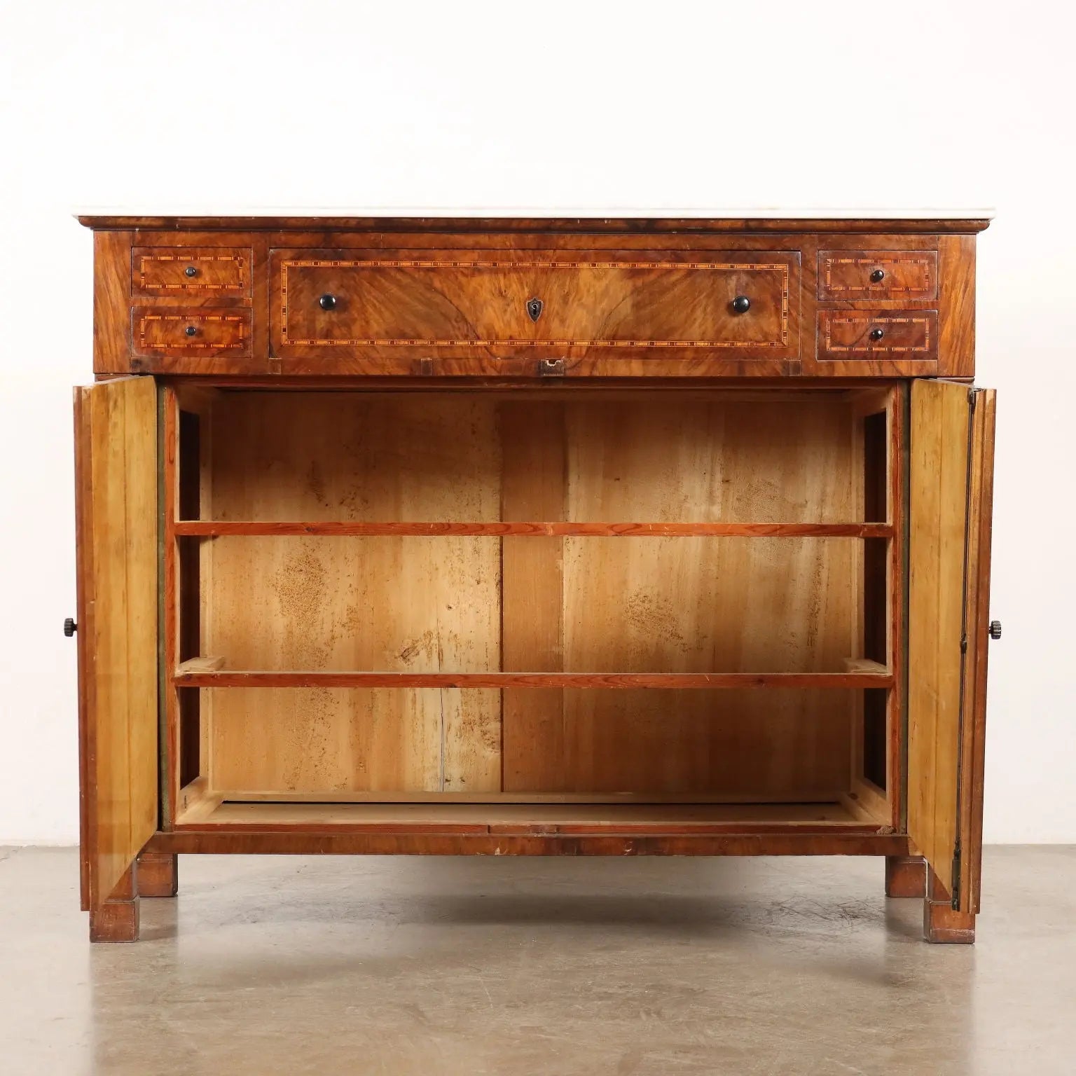 Walnut Sideboard with Inlays and Marble - 19th Century