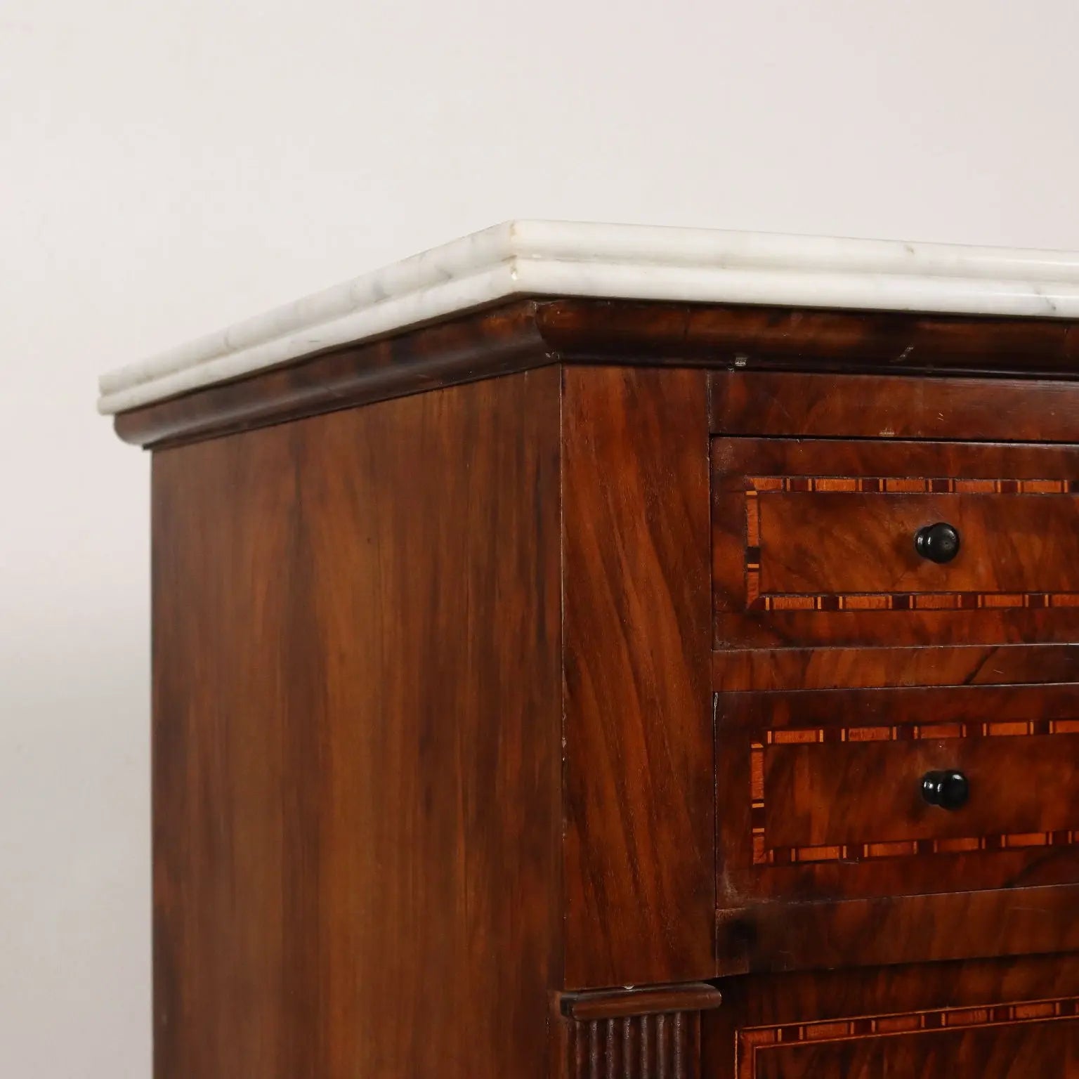 Walnut Sideboard with Inlays and Marble - 19th Century