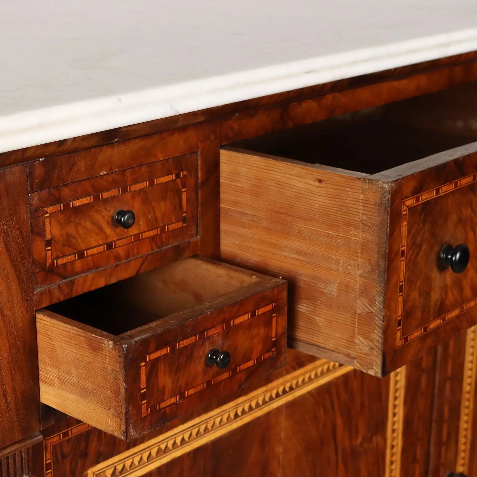 Walnut Sideboard with Inlays and Marble - 19th Century