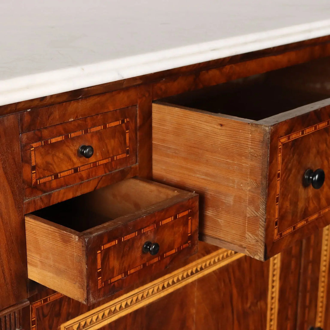 Walnut Sideboard with Inlays and Marble - 19th Century