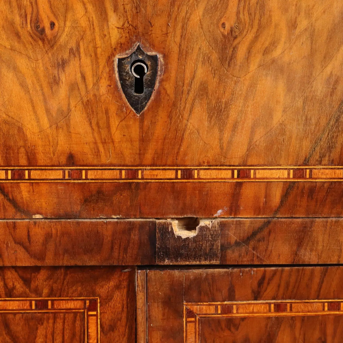 Walnut Sideboard with Inlays and Marble - 19th Century