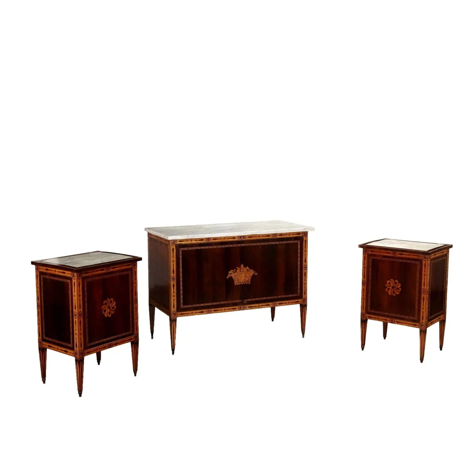 Tuscan Neoclassical Suite in Walnut and White Marble