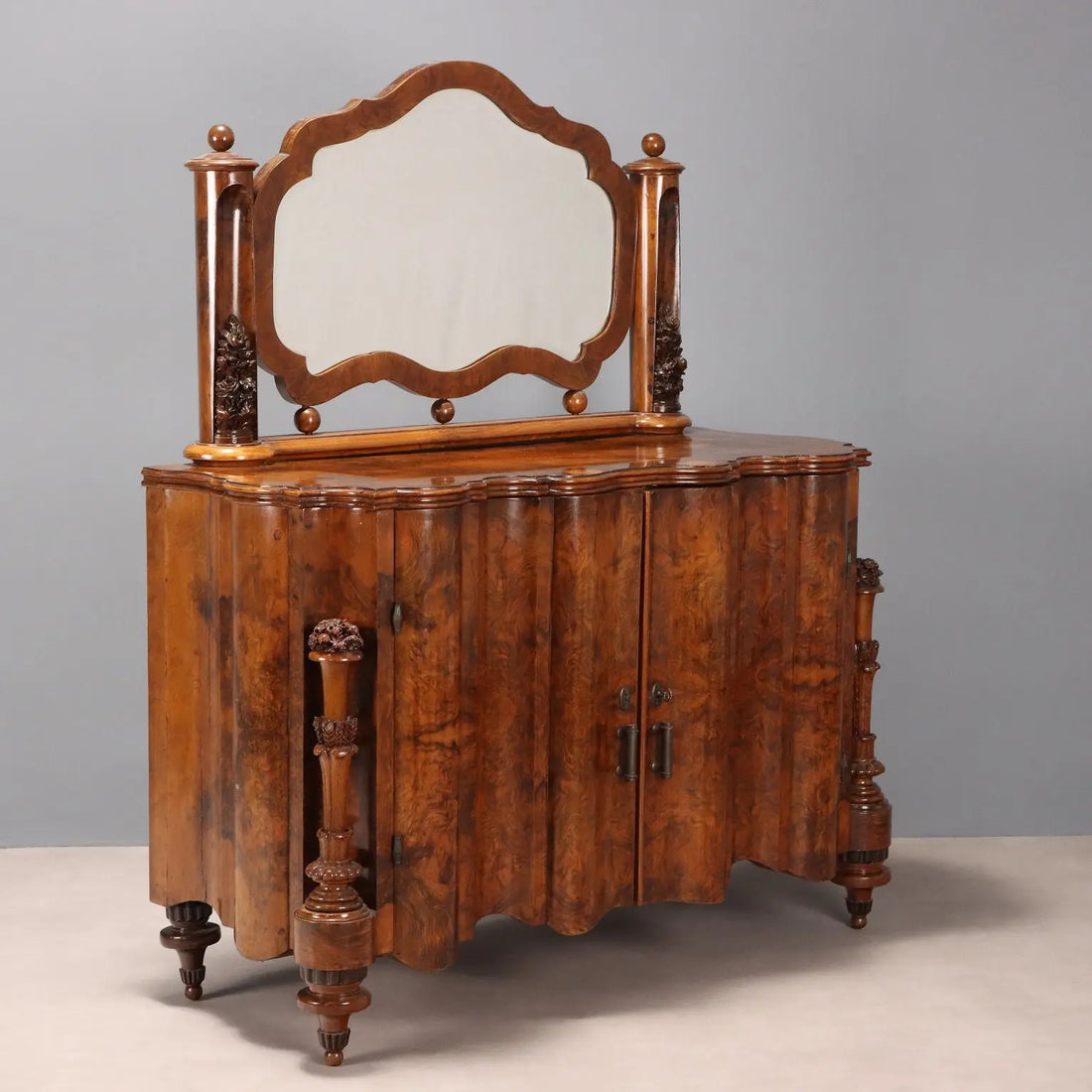 Art Deco Walnut Dresser with Mirror - Italy 1920s