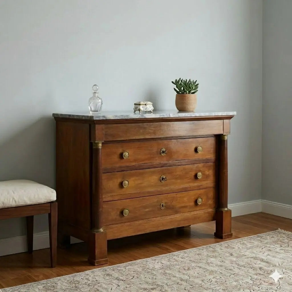Antique Chest of Drawers Empire Walnut Marble XIX Century - Italy, Early XIX Century | Antiques | Chest of Drawers & Commodes