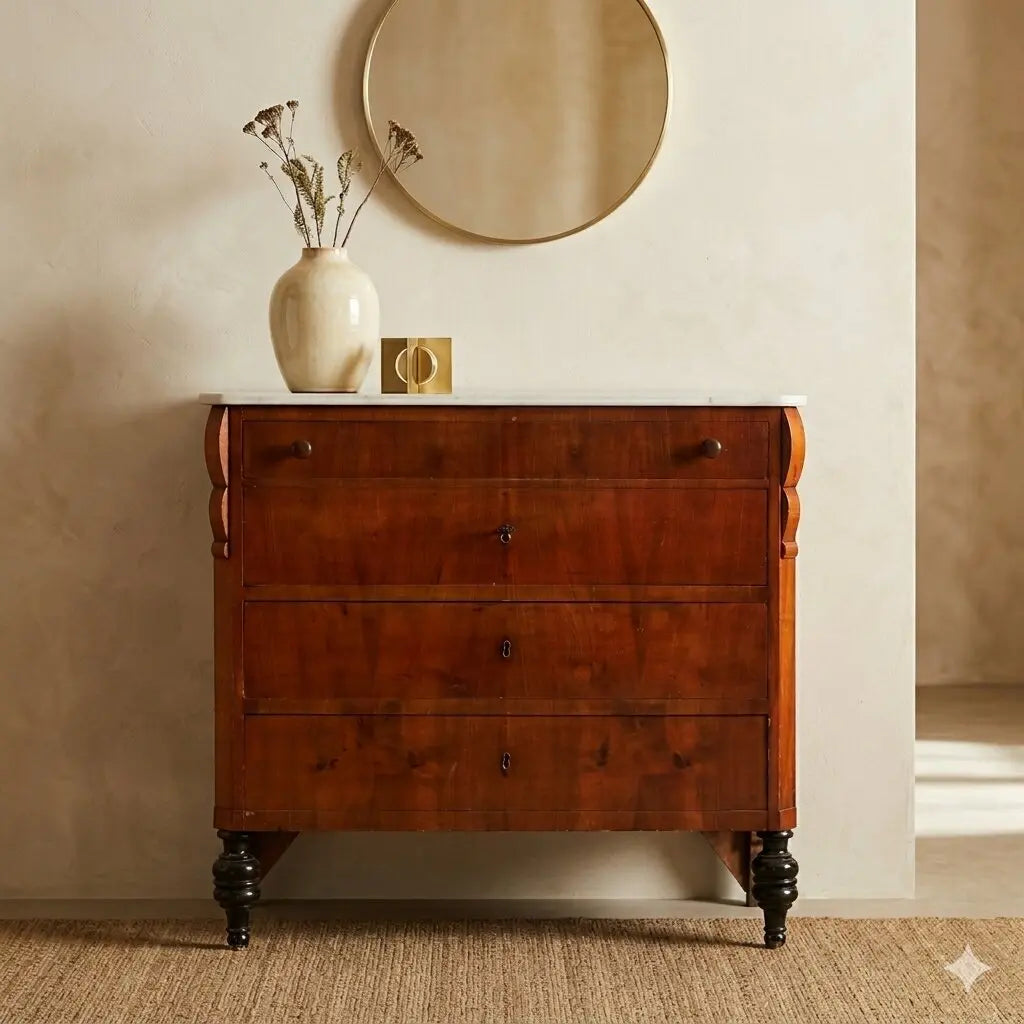 Antique Mahogany Chest with Marble, 19th Century