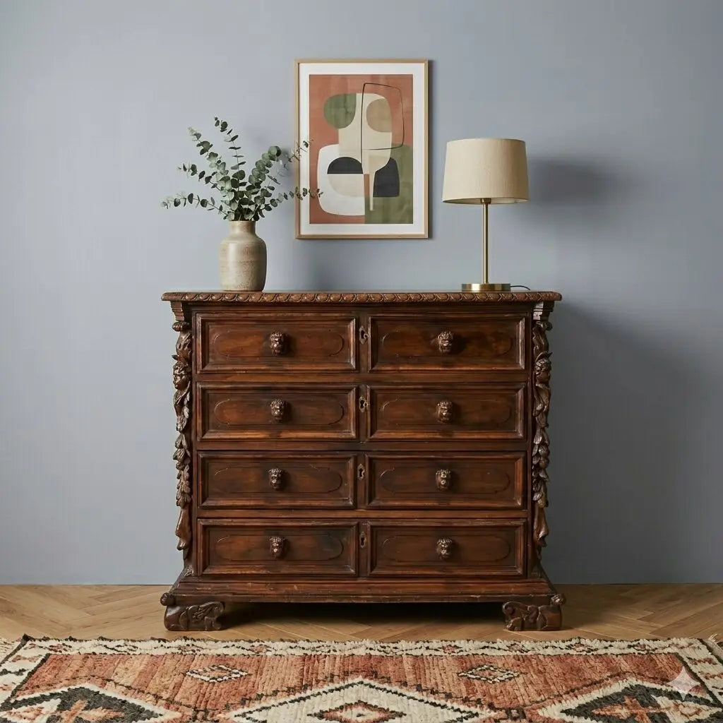 Antique Baroque Chest of Drawers Walnut Poplar XVIII Century