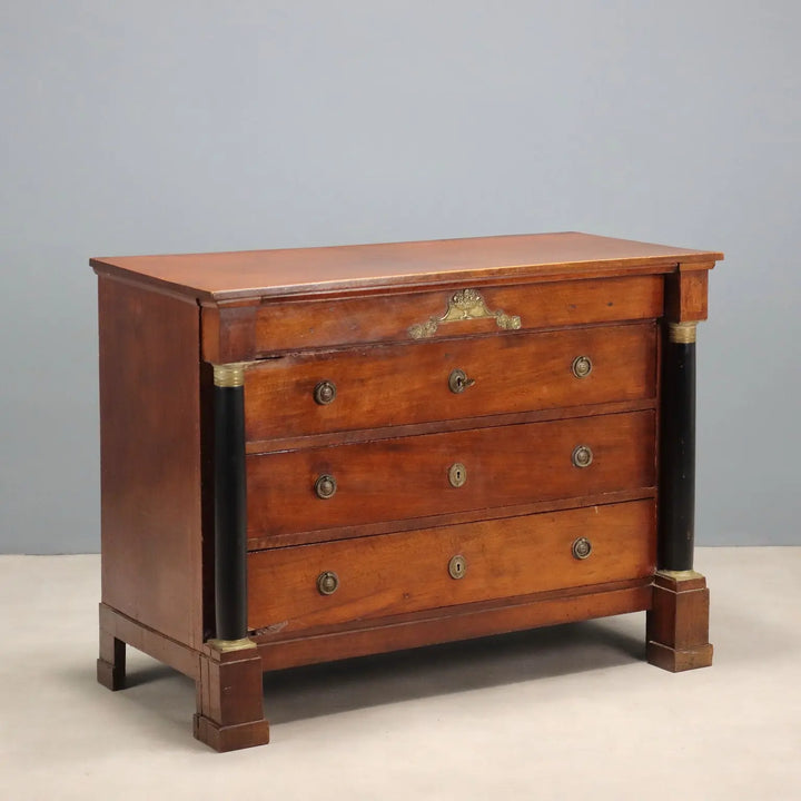 Antique Chest of Drawers Empire Walnut Bronze Italy XIX Century