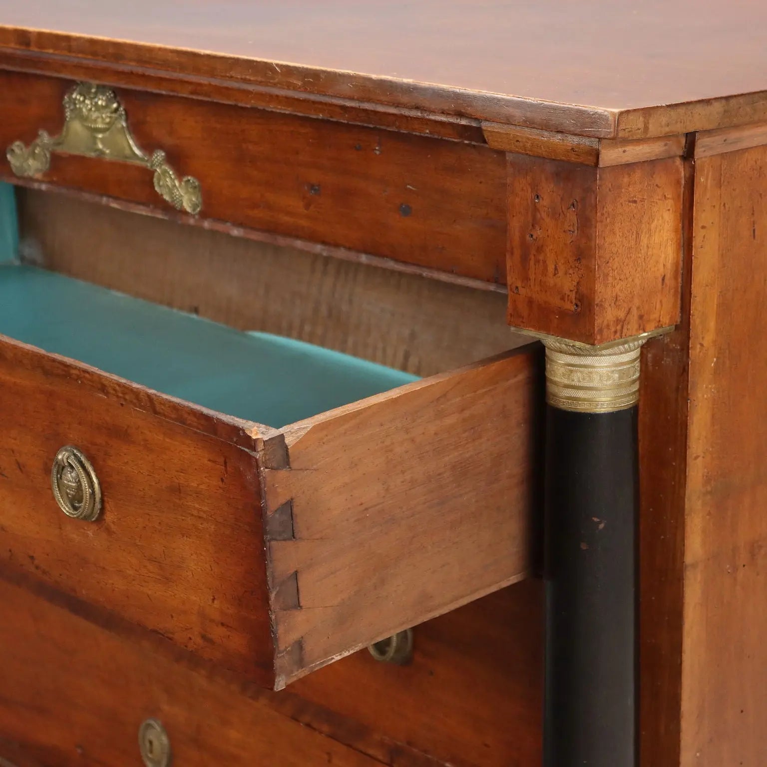 Antique Chest of Drawers Empire Walnut Bronze Italy XIX Century