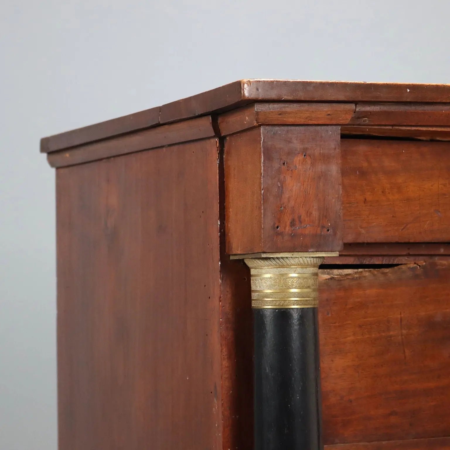 Antique Chest of Drawers Empire Walnut Bronze Italy XIX Century