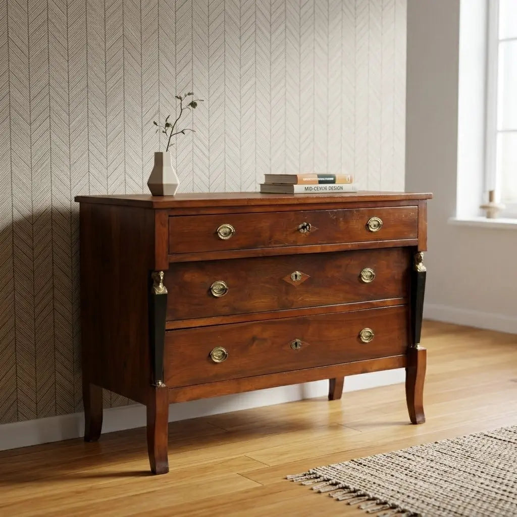 Antique Chest of Drawers Walnut 3 Drawers Italy XIX Century