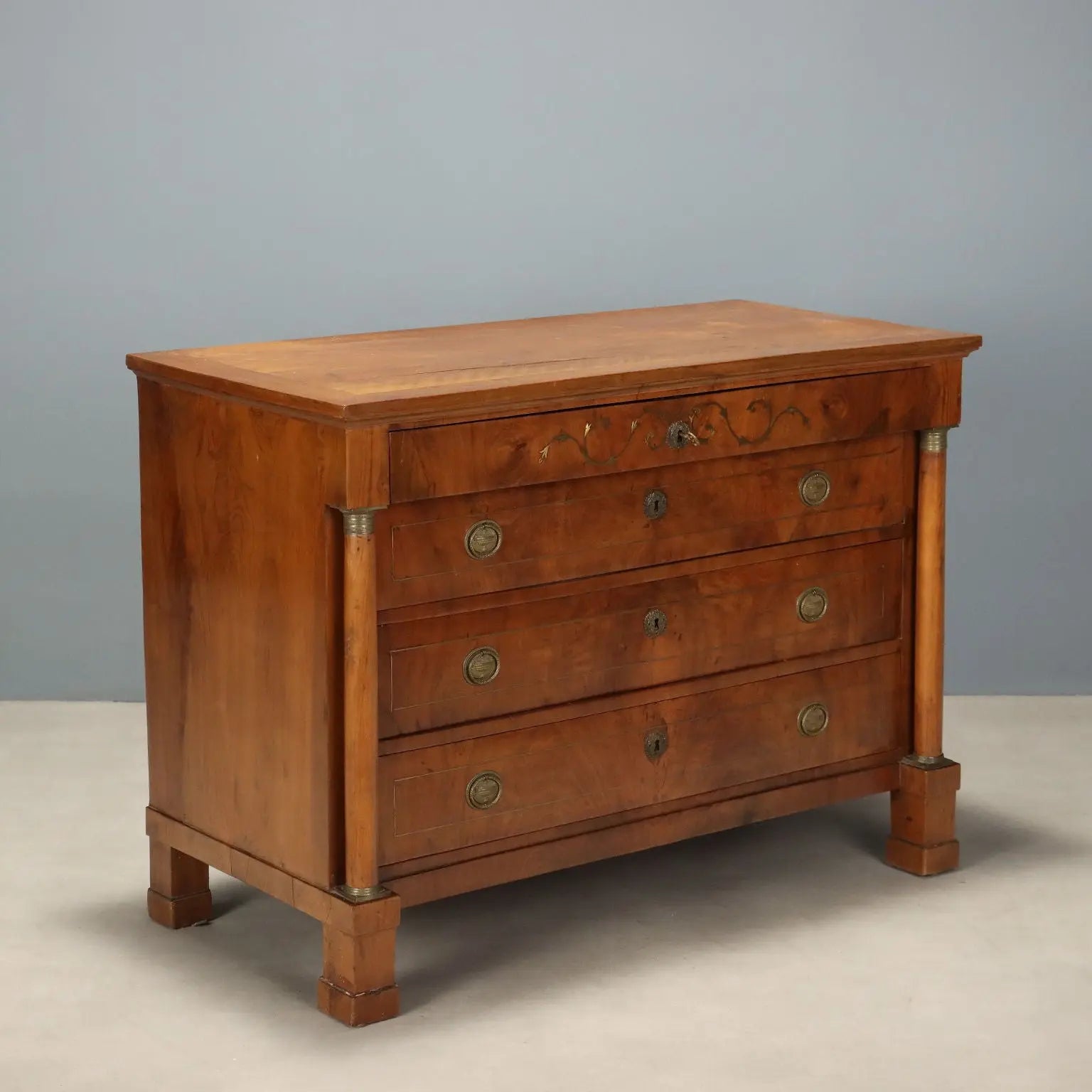 Empire Walnut Chest with Brass Inlays