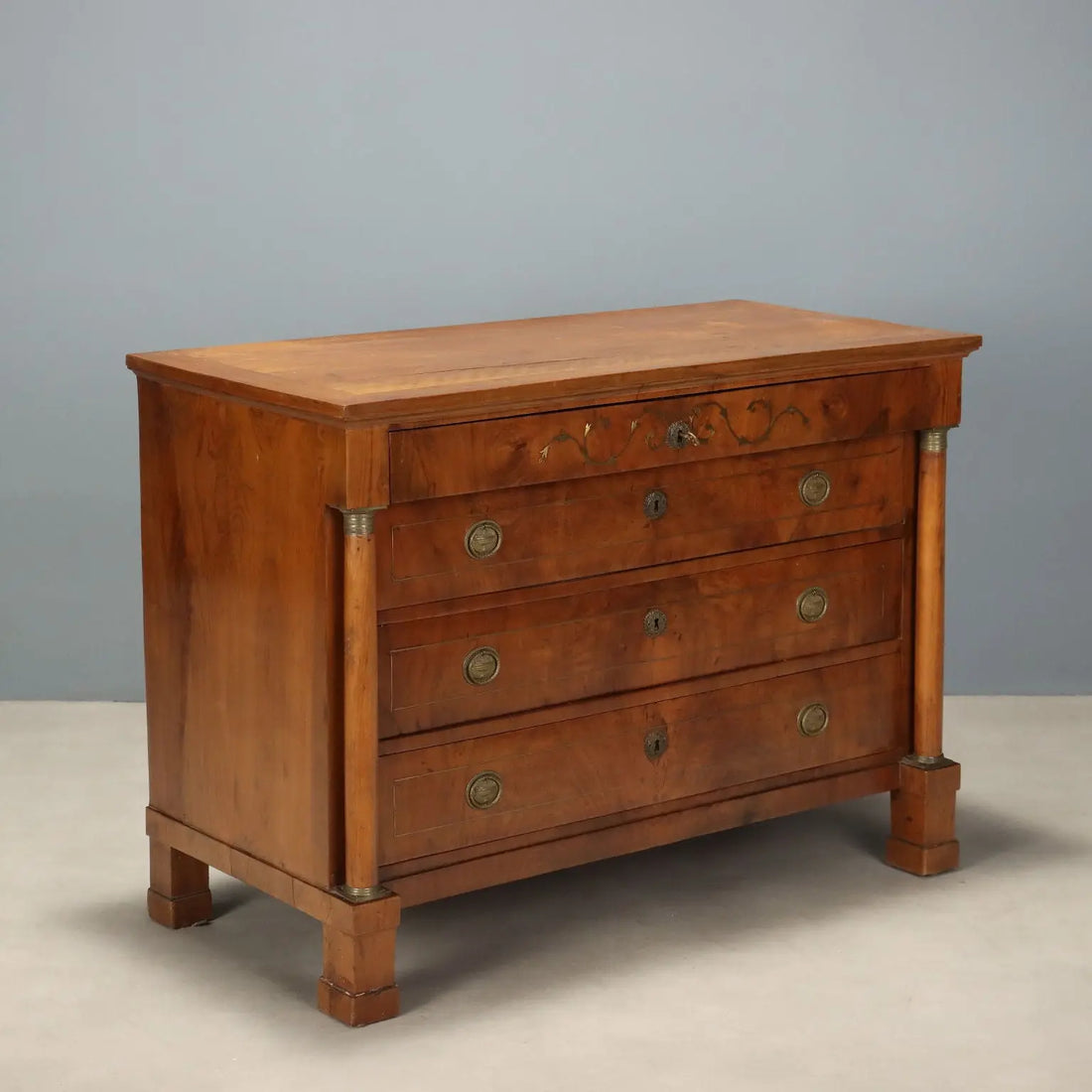 Empire Walnut Chest with Brass Inlays