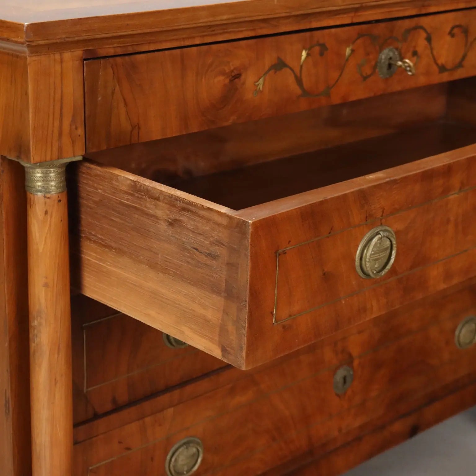 Empire Walnut Chest with Brass Inlays