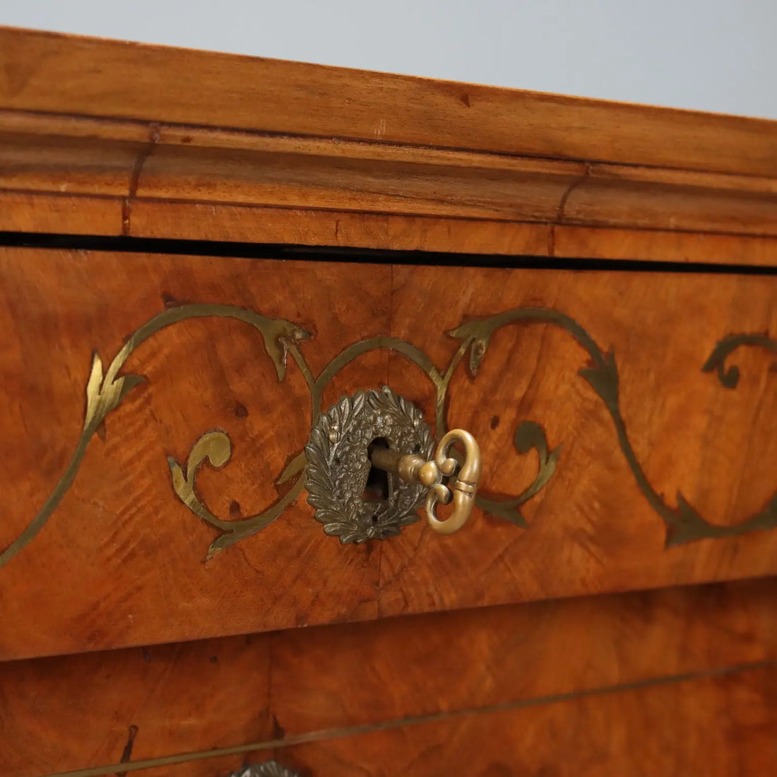 Empire Walnut Chest with Brass Inlays