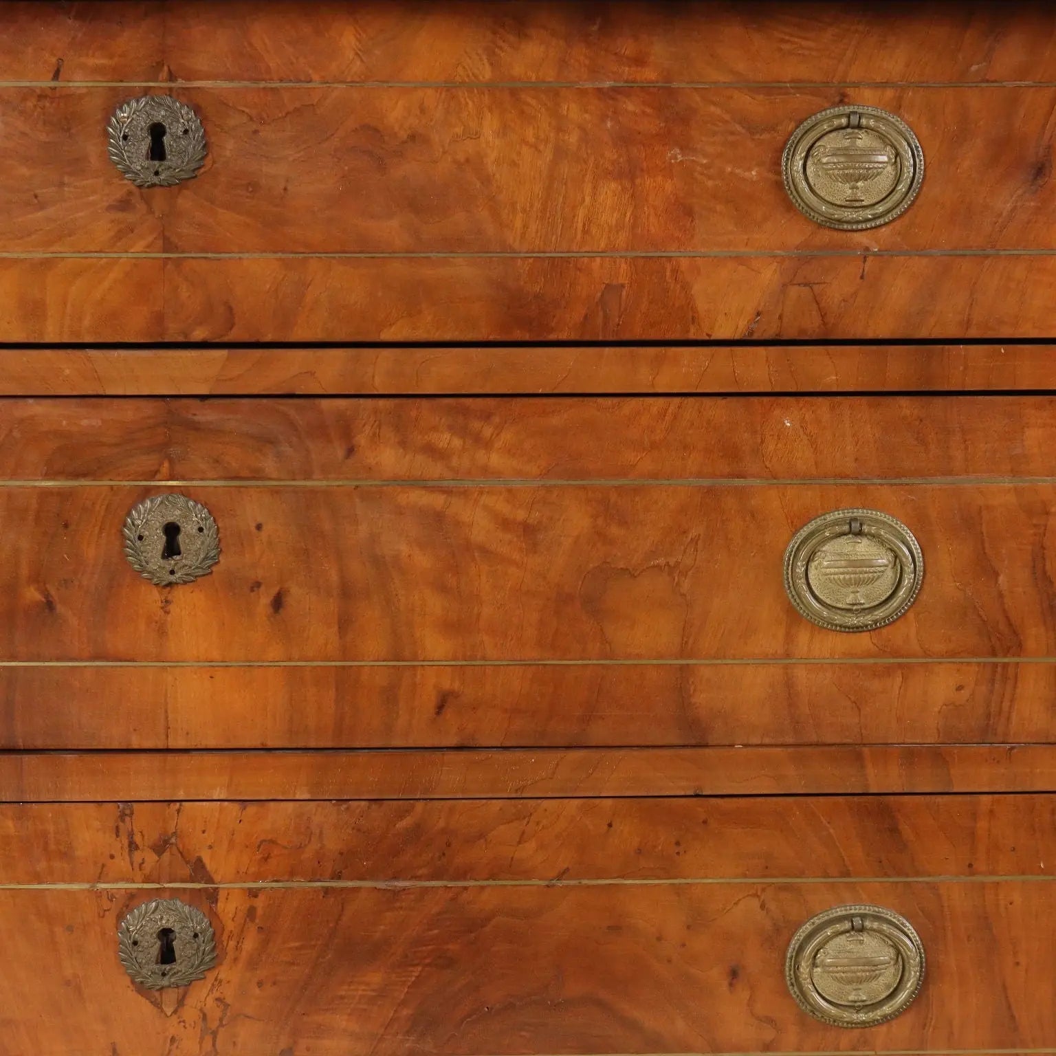 Empire Walnut Chest with Brass Inlays
