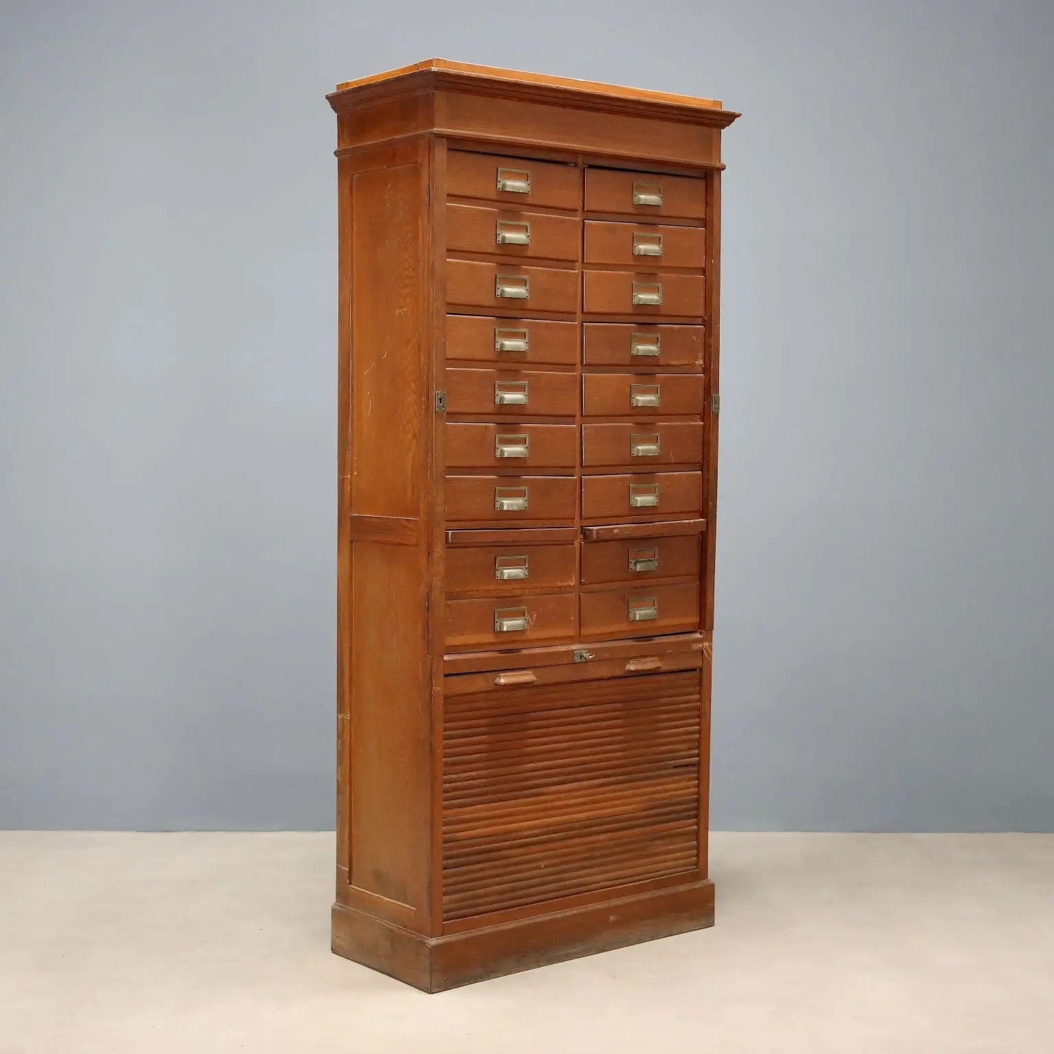 Antique Filing Cabinet Art Nouveau Oak 18 Drawers Italy XIX Century