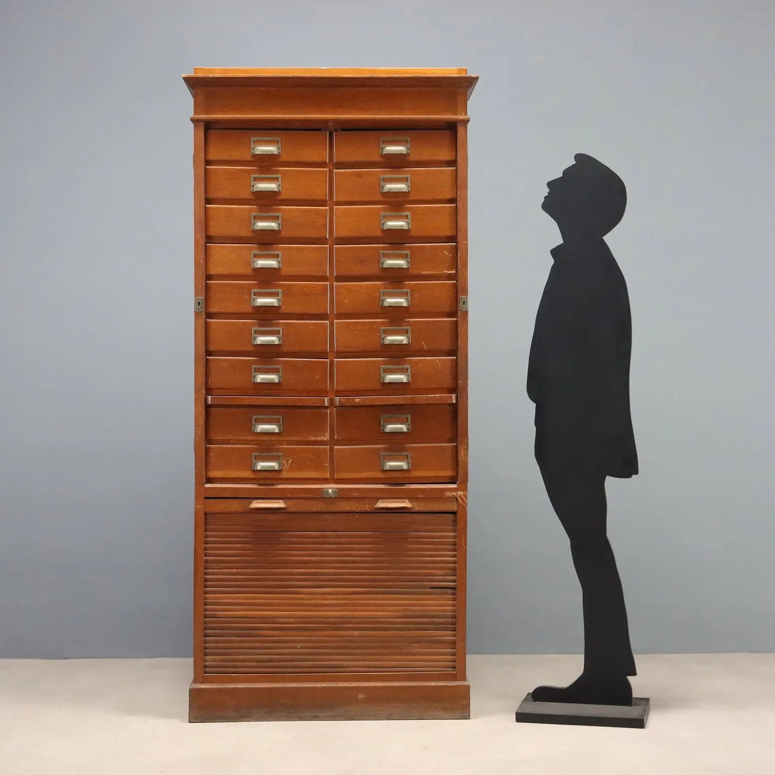 Antique Filing Cabinet Art Nouveau Oak 18 Drawers Italy XIX Century