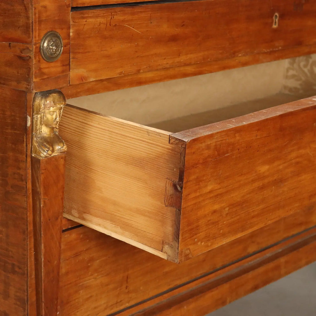 Antique Chest of Drawers Empire Walnut Gilded Details XIX Century