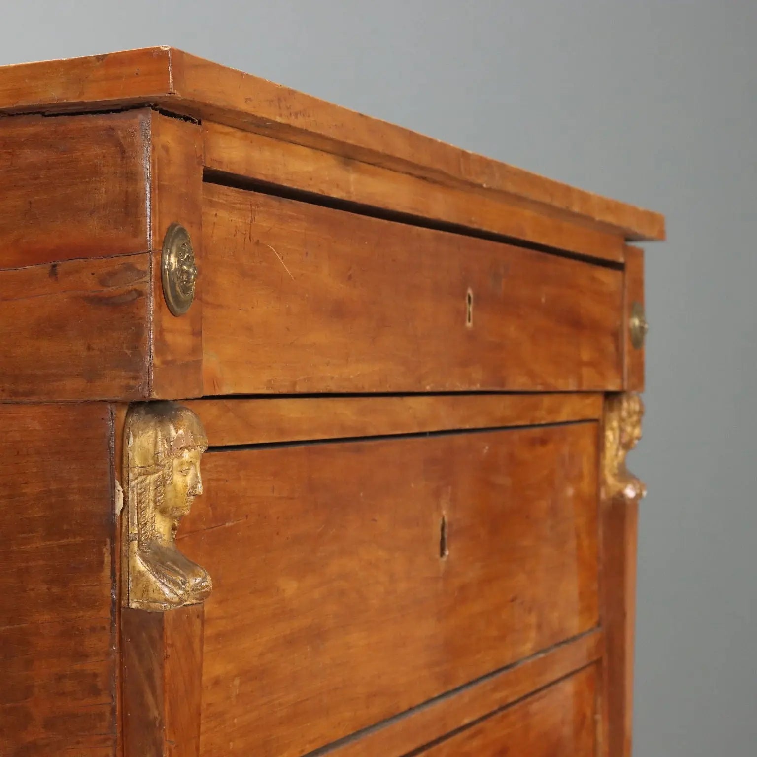 Antique Chest of Drawers Empire Walnut Gilded Details XIX Century