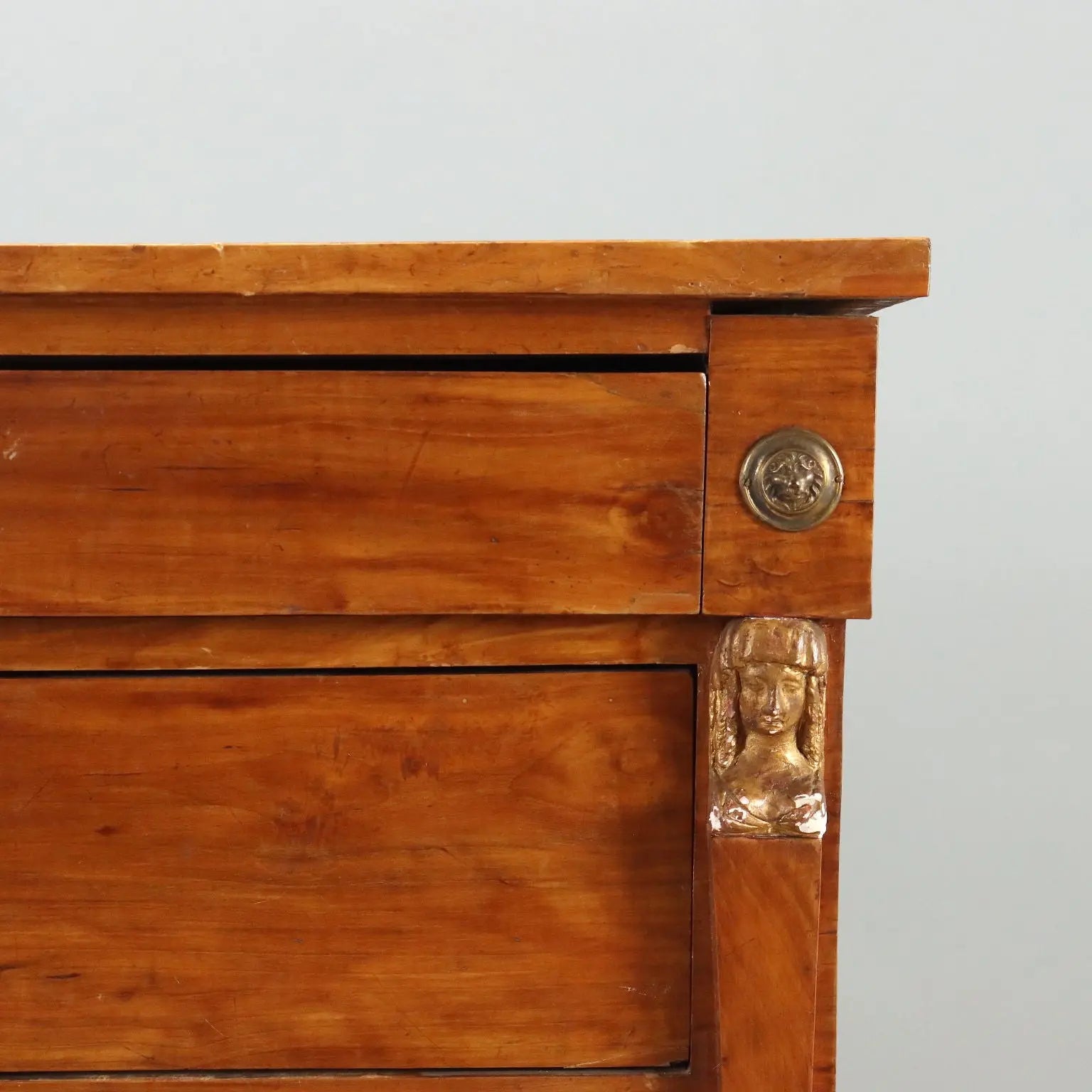 Antique Chest of Drawers Empire Walnut Gilded Details XIX Century