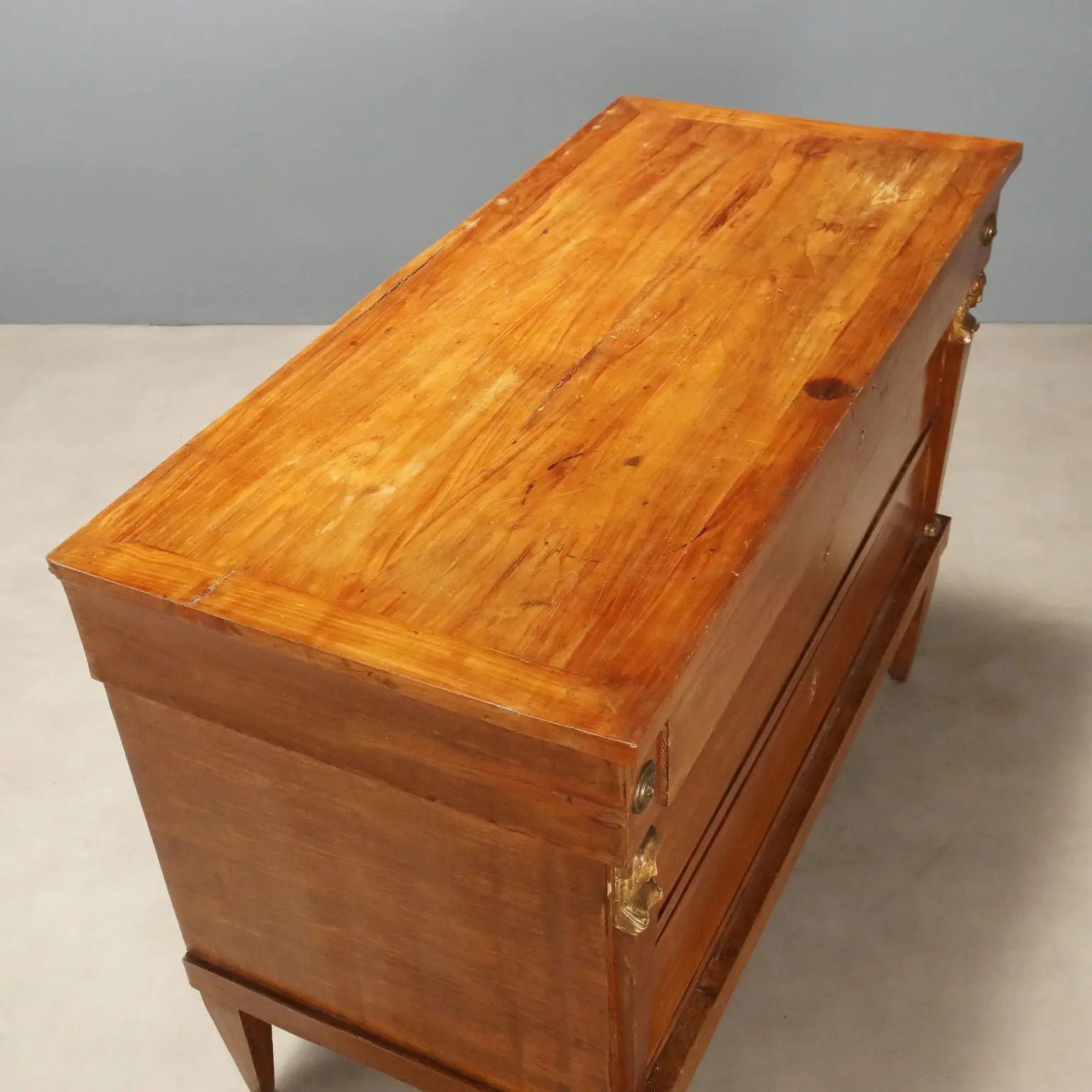 Antique Chest of Drawers Empire Walnut Gilded Details XIX Century
