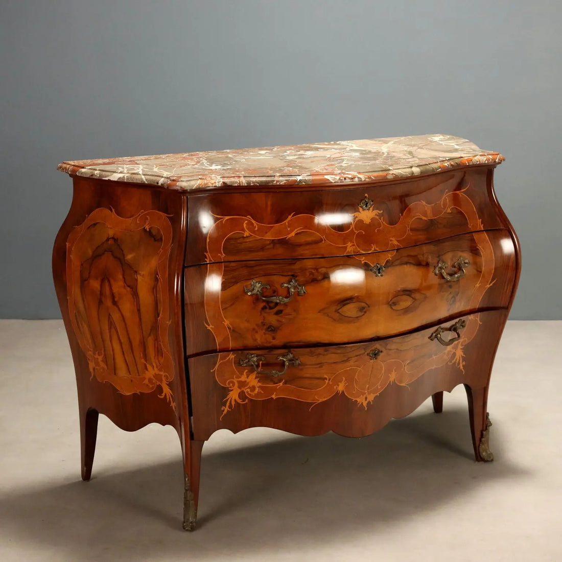 Antique Chest of Drawers Baroque Walnut Marble Italy XX Century