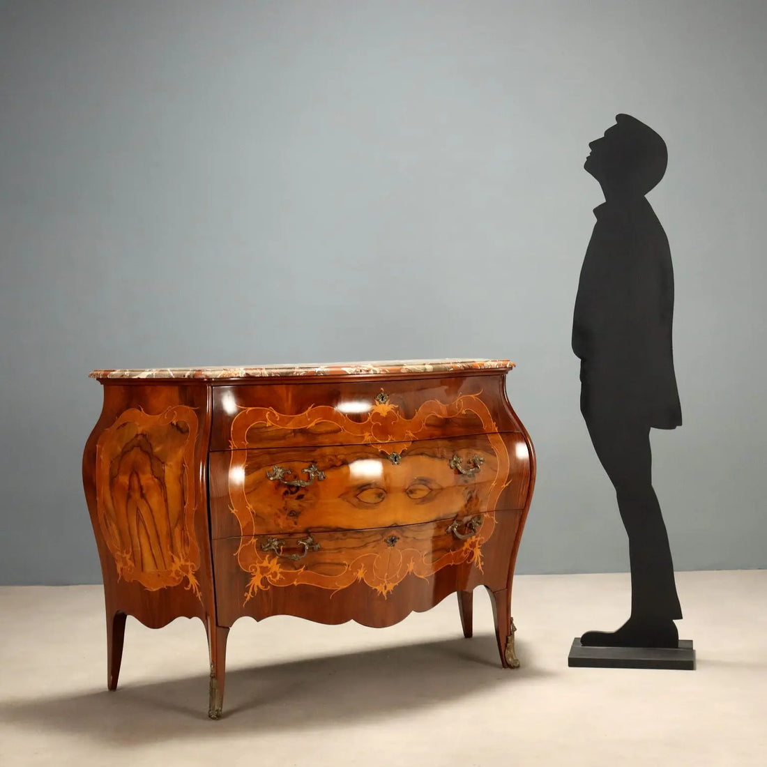 Antique Chest of Drawers Baroque Walnut Marble Italy XX Century