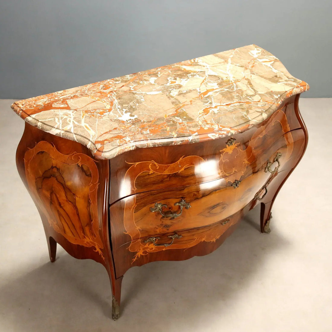 Antique Chest of Drawers Baroque Walnut Marble Italy XX Century