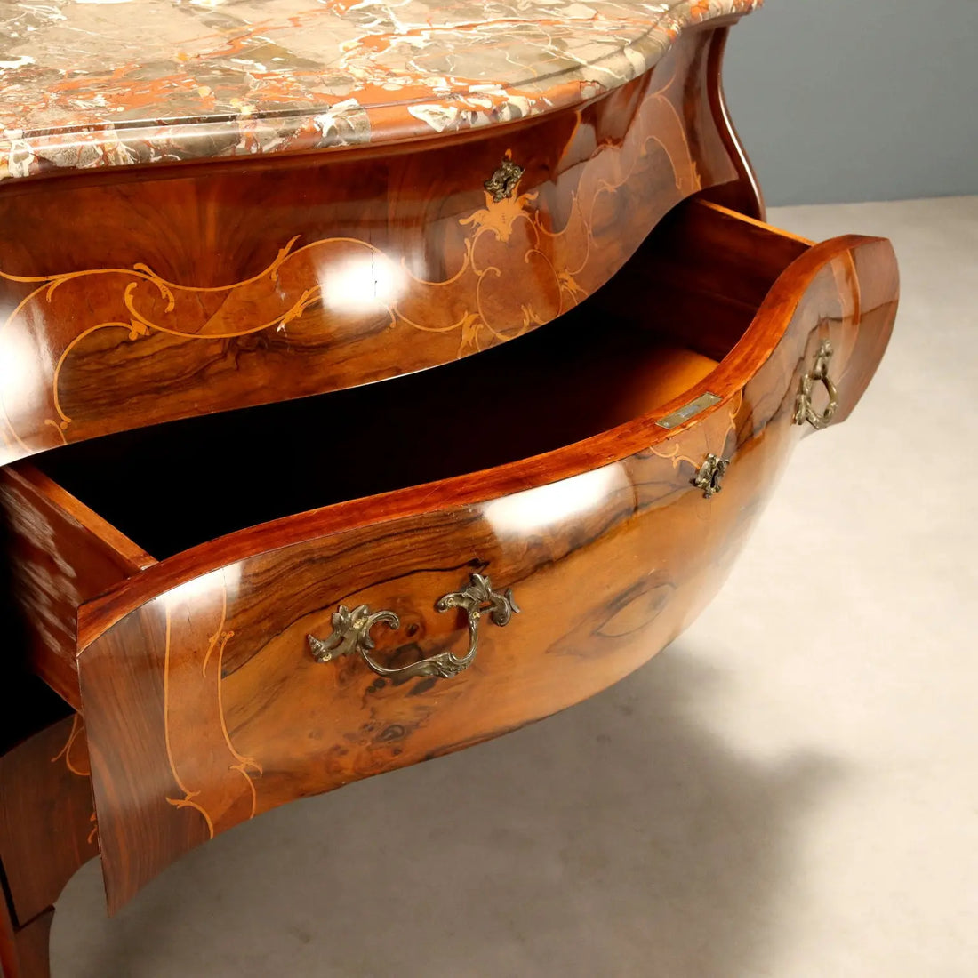 Antique Chest of Drawers Baroque Walnut Marble Italy XX Century