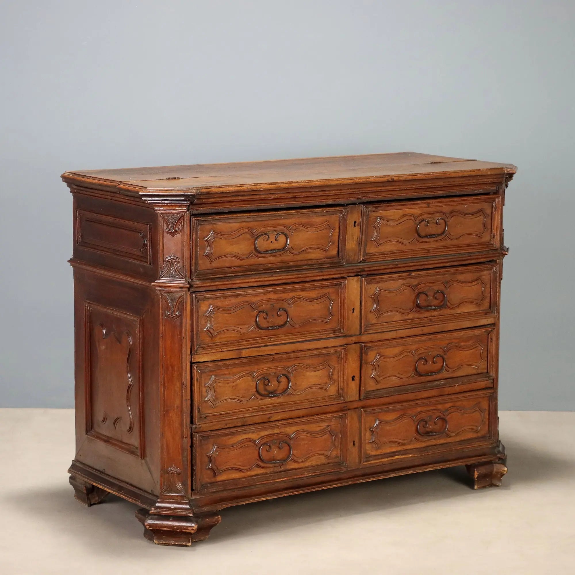 Antique Chest of Drawers Baroque Walnut Drawers Italy XVIII Century