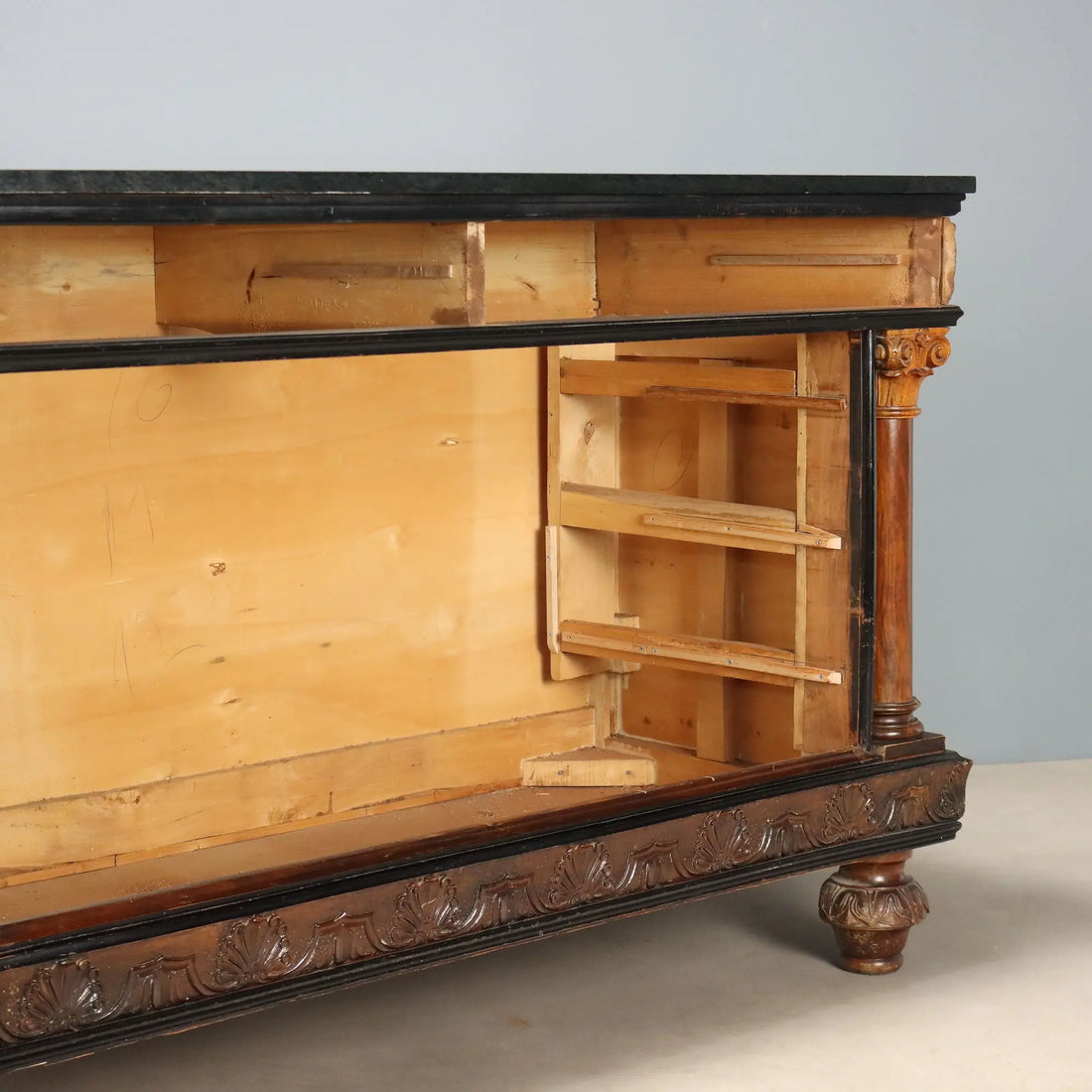 Antique Chest of Drawers Walnut Burl Marble Top Italy XX Century