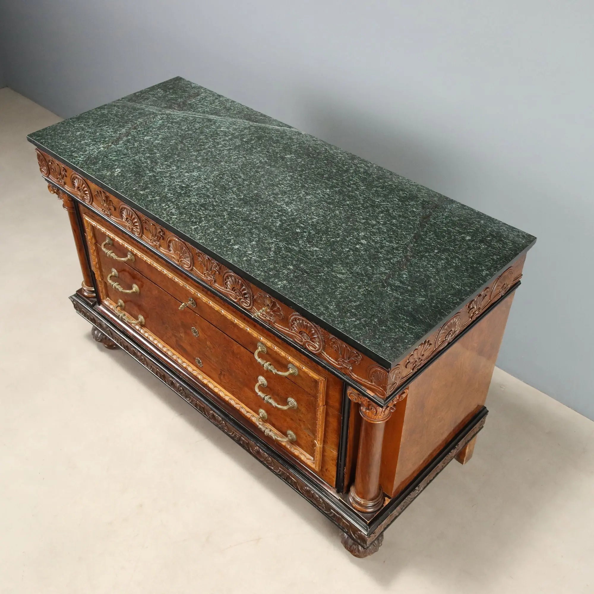 Antique Chest of Drawers Walnut Burl Marble Top Italy XX Century